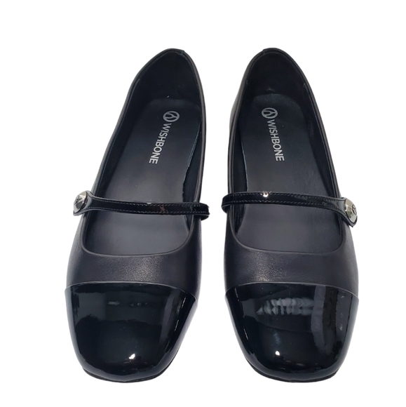 WISHBONE - Black Leather - Ballerina - Mary Jane - Flats - Size 10 - Picture 7 of 9